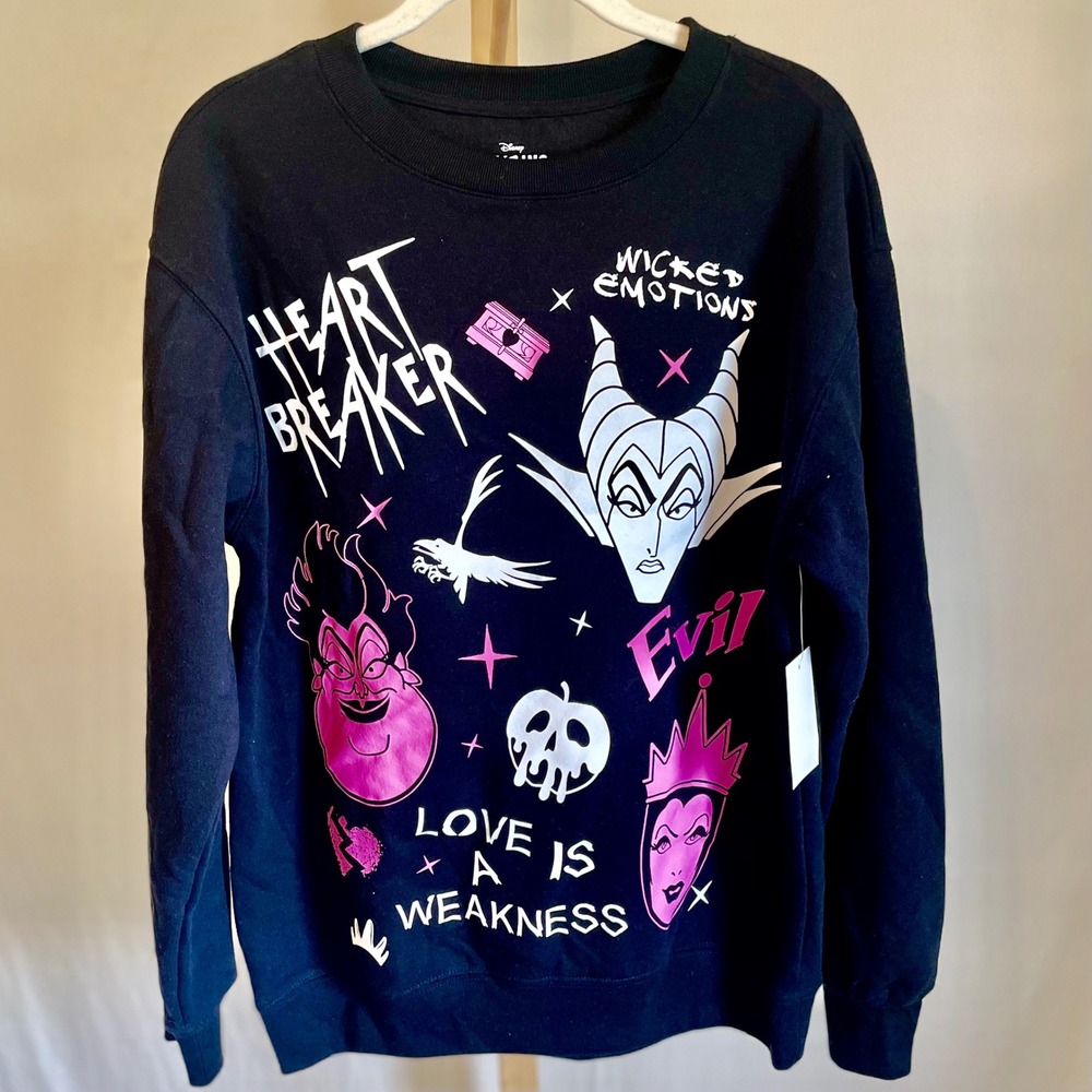 Disney Villains Heart Breaker Maleficent Ursula Evil Queen‎ Black Sweatshirt S